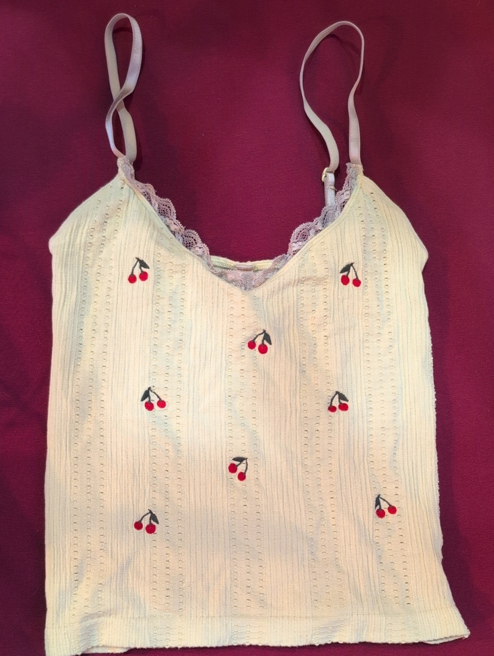 Women’s Light Lime Green Cherry-Embroidered Cami Top By LyreBird Size Small